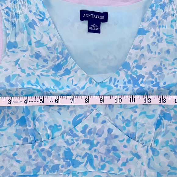 Ann Taylor Blue Silk Chiffon Tie-Back Sleeveless Blouse with Empire Waist - Picture 13 of 15